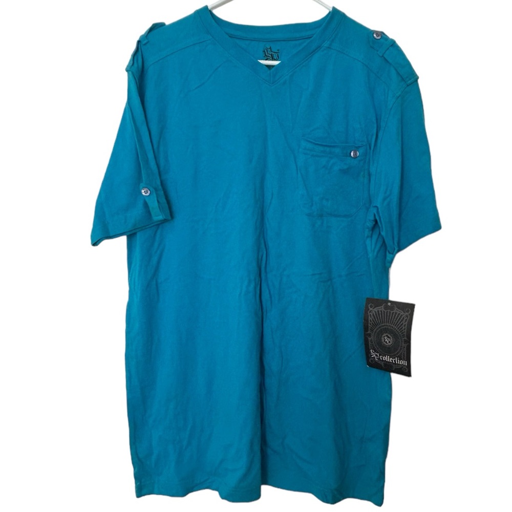 SP Collection Men’s Short Sleeve T-Shirt Turquoise Blue Shoulder Pockets NWT XL